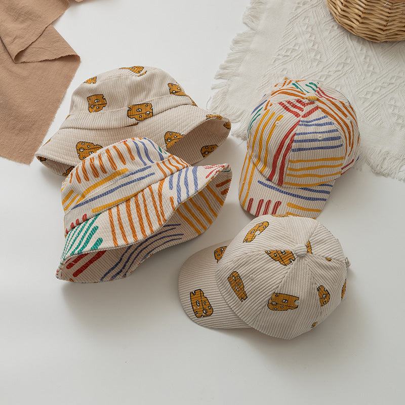 🧀 Kids Cute Cheese & Rainbow Printed Bucket Hat - Fun Summer Style