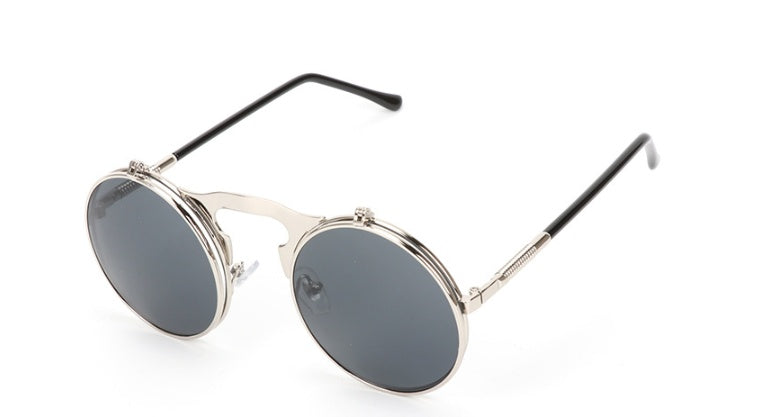 🕶️ Vintage Round Steampunk Flip-Up Sunglasses - UV Protection Metal Frame Cycling