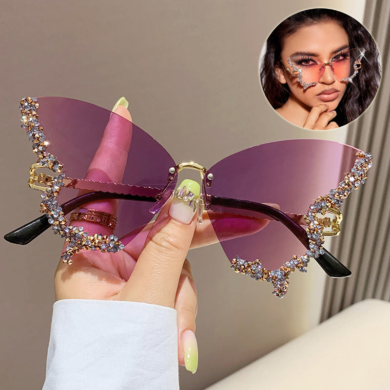 🦋 Luxury Diamond Butterfly Sunglasses - Y2K Vintage Rimless Oversized Women's Shades