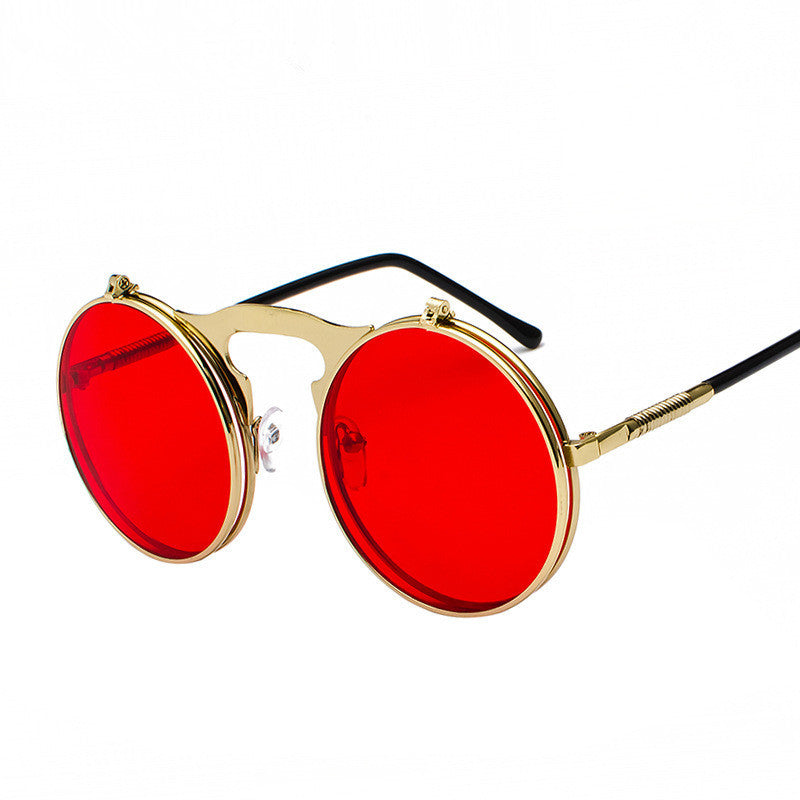 🕶️ Vintage Round Steampunk Flip-Up Sunglasses - UV Protection Metal Frame Cycling