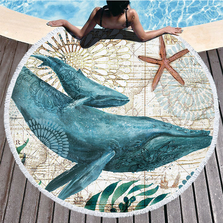 🐢 Ocean Turtle Tassel Round Beach Towel - Microfibre & Travel-Friendly