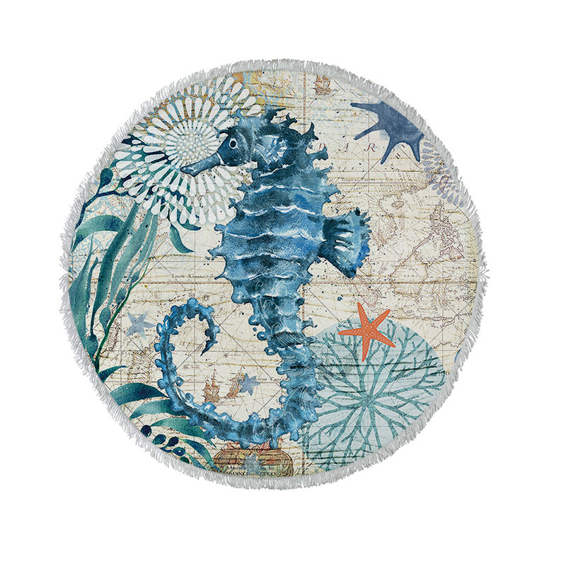 🐢 Ocean Turtle Tassel Round Beach Towel - Microfibre & Travel-Friendly
