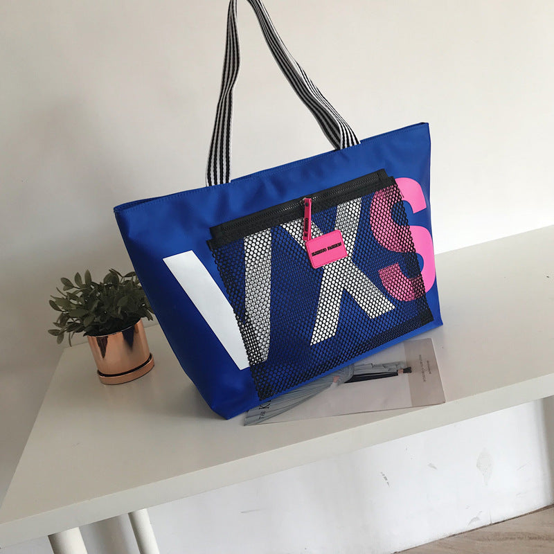 💬 Letter Print Waterproof Tote Beach Bag - Large Capacity Women's Travel Bag