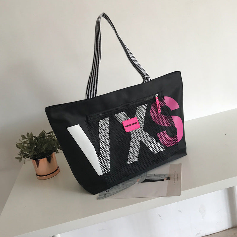 💬 Letter Print Waterproof Tote Beach Bag - Large Capacity Women's Travel Bag
