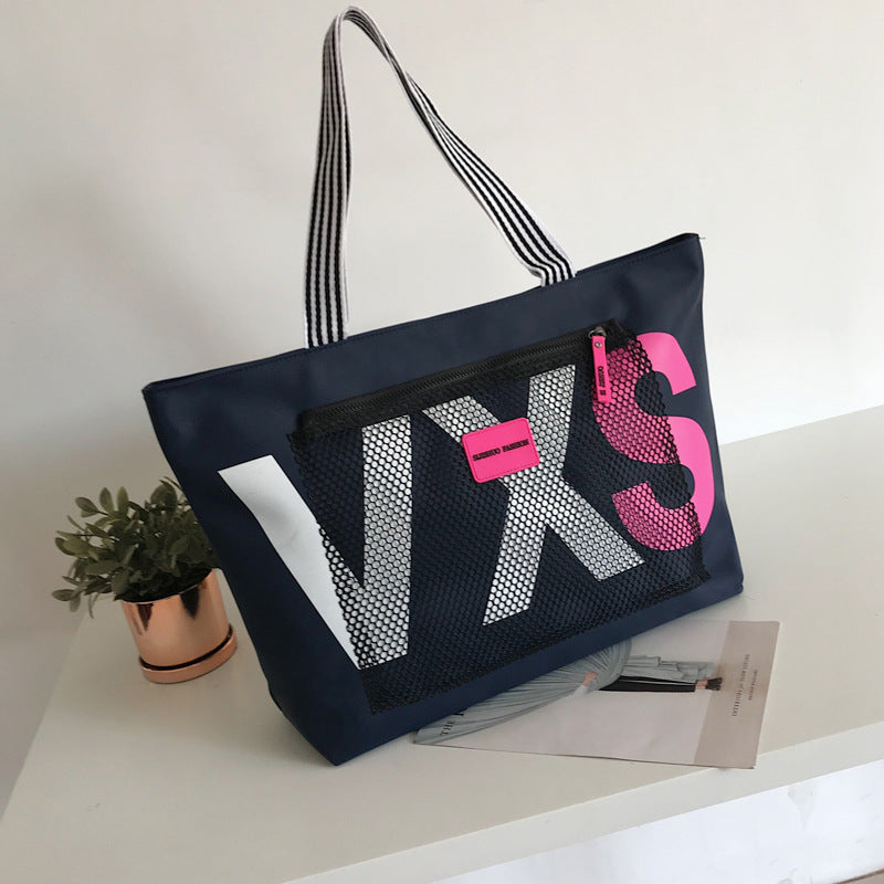 💬 Letter Print Waterproof Tote Beach Bag - Large Capacity Women's Travel Bag