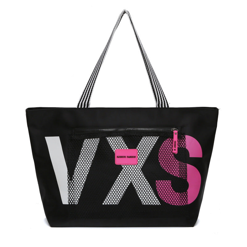 💬 Letter Print Waterproof Tote Beach Bag - Large Capacity Women's Travel Bag