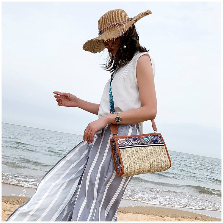 🌿 Retro Ethnic Straw Beach Shoulder Bag - Boho Women's Messenger Bag