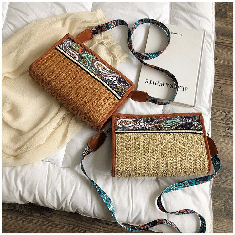 🌿 Retro Ethnic Straw Beach Shoulder Bag - Boho Women's Messenger Bag