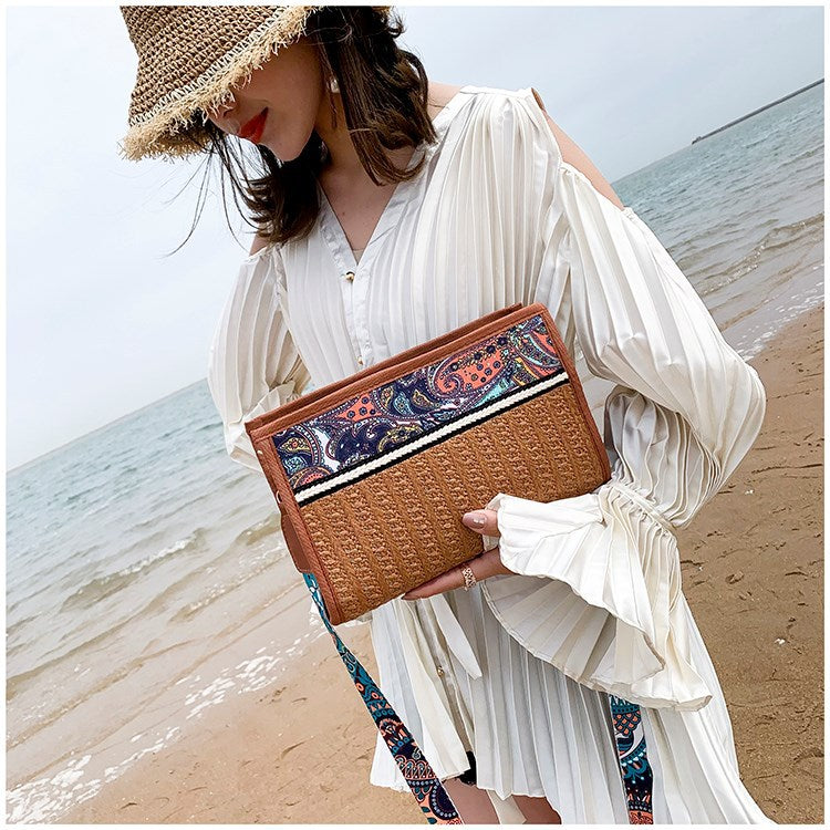 🌿 Retro Ethnic Straw Beach Shoulder Bag - Boho Women's Messenger Bag