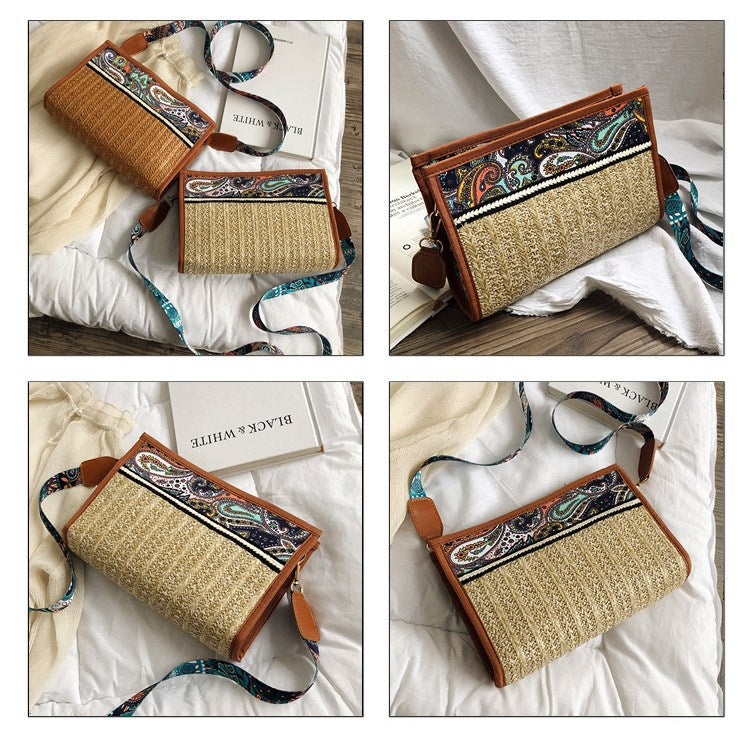 🌿 Retro Ethnic Straw Beach Shoulder Bag - Boho Women's Messenger Bag