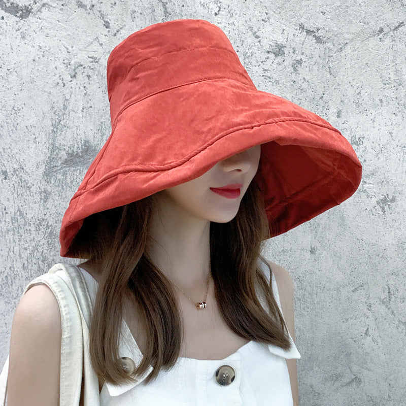 🌞 Foldable Wide Brim Sun Hat for Women - Anti-UV Cotton Bucket Hat for Outdoor & Beach