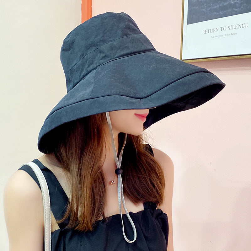 🌞 Foldable Wide Brim Sun Hat for Women - Anti-UV Cotton Bucket Hat for Outdoor & Beach