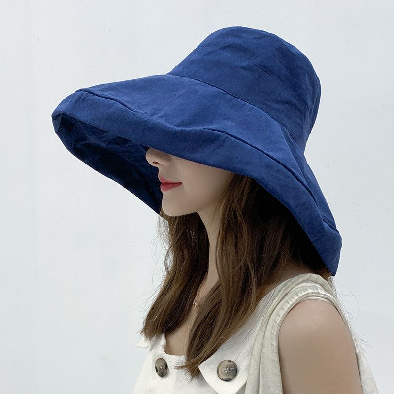 🌞 Foldable Wide Brim Sun Hat for Women - Anti-UV Cotton Bucket Hat for Outdoor & Beach