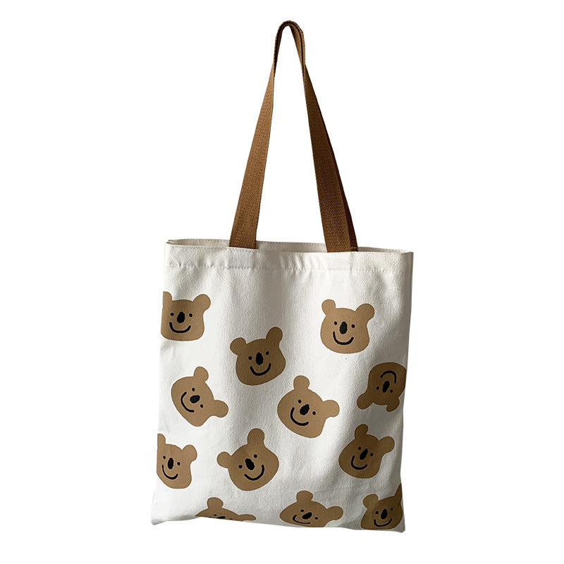🐻 Canvas Cartoon Bear Tote Bag - Cute Shopping & Beach Bag for Women