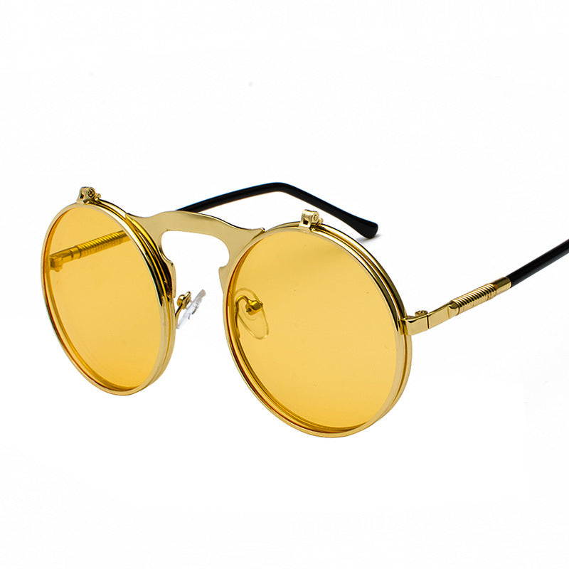 🕶️ Vintage Round Steampunk Flip-Up Sunglasses - UV Protection Metal Frame Cycling