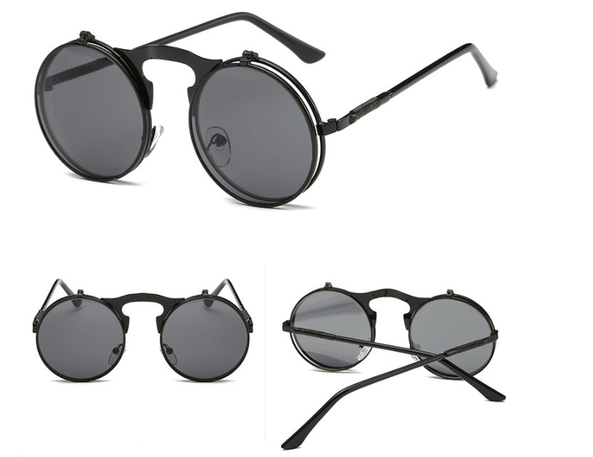 🕶️ Vintage Round Steampunk Flip-Up Sunglasses - UV Protection Metal Frame Cycling