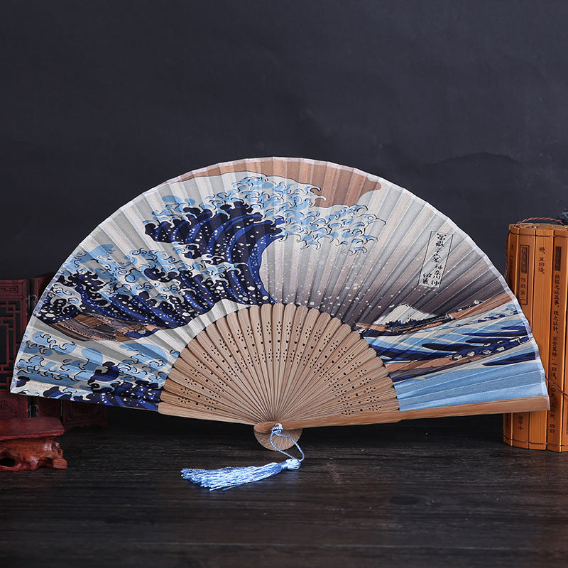 Elegant Japanese Silk Bamboo Fan