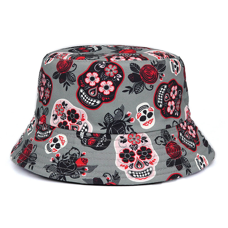 🧢 Rose Skull Printed Bucket Hat - Unisex Summer Street Style