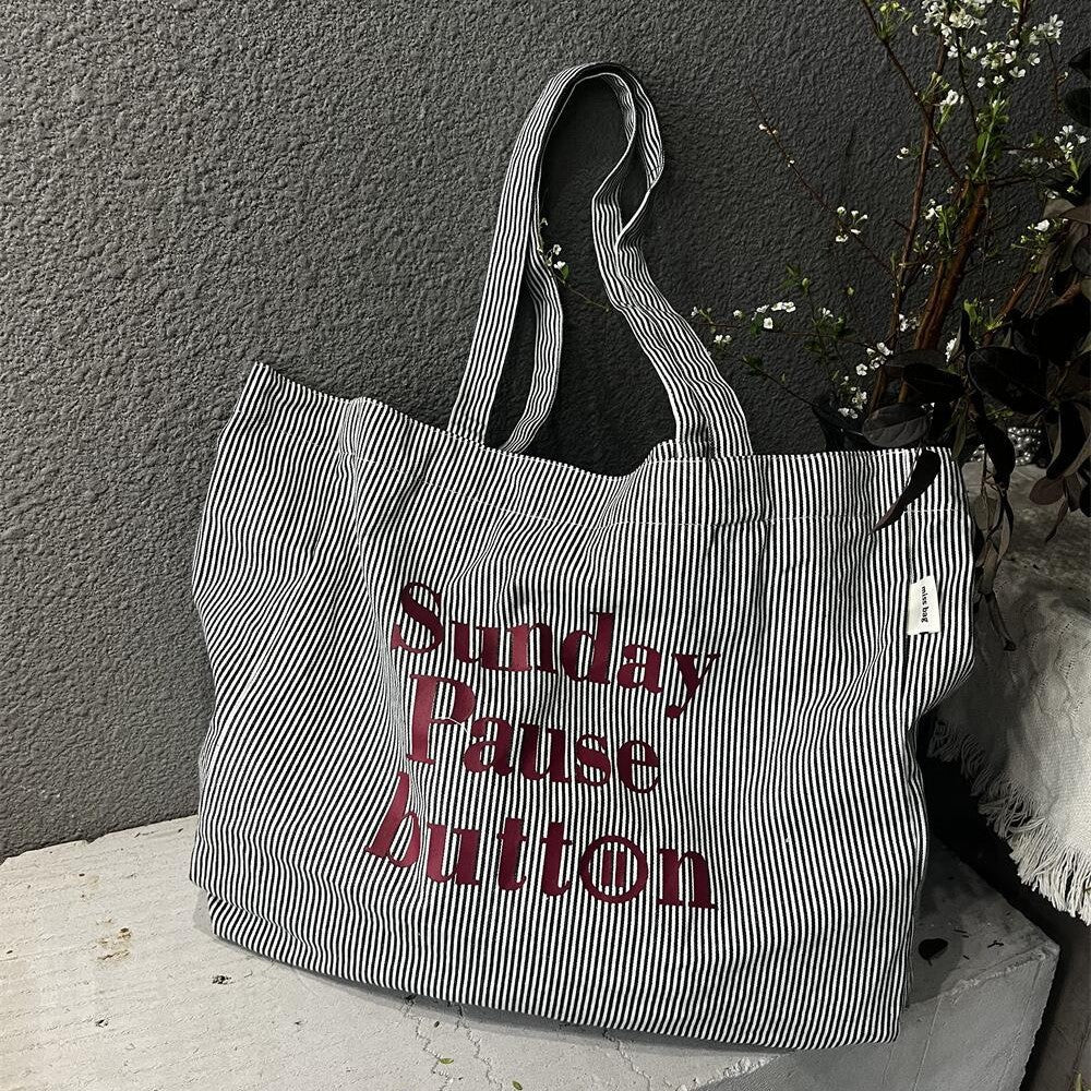 🛍️ Letter-Striped Large Capacity Tote Bag - Trendy Summer Beach & Shopping Bag