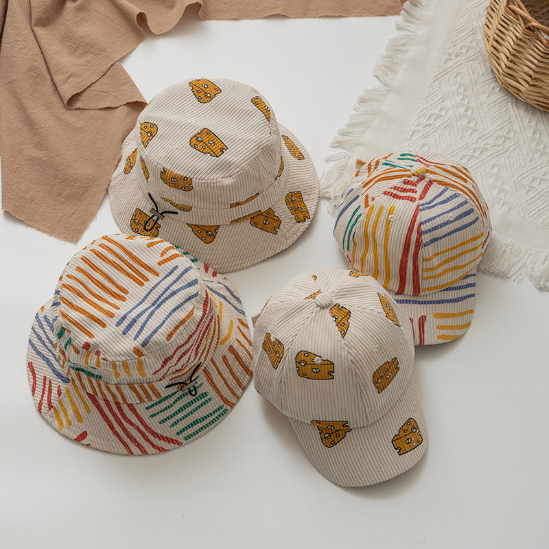 🧀 Kids Cute Cheese & Rainbow Printed Bucket Hat - Fun Summer Style