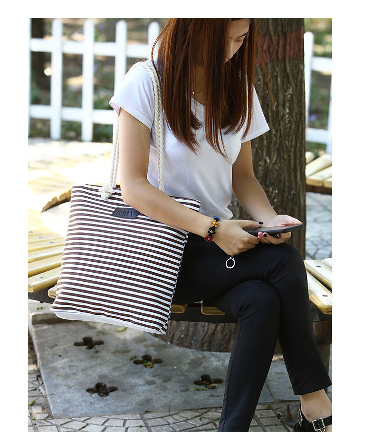 🌴 Casual Striped Bohemian Tote Beach Bag - Large Women's Travel & Shopping Bag