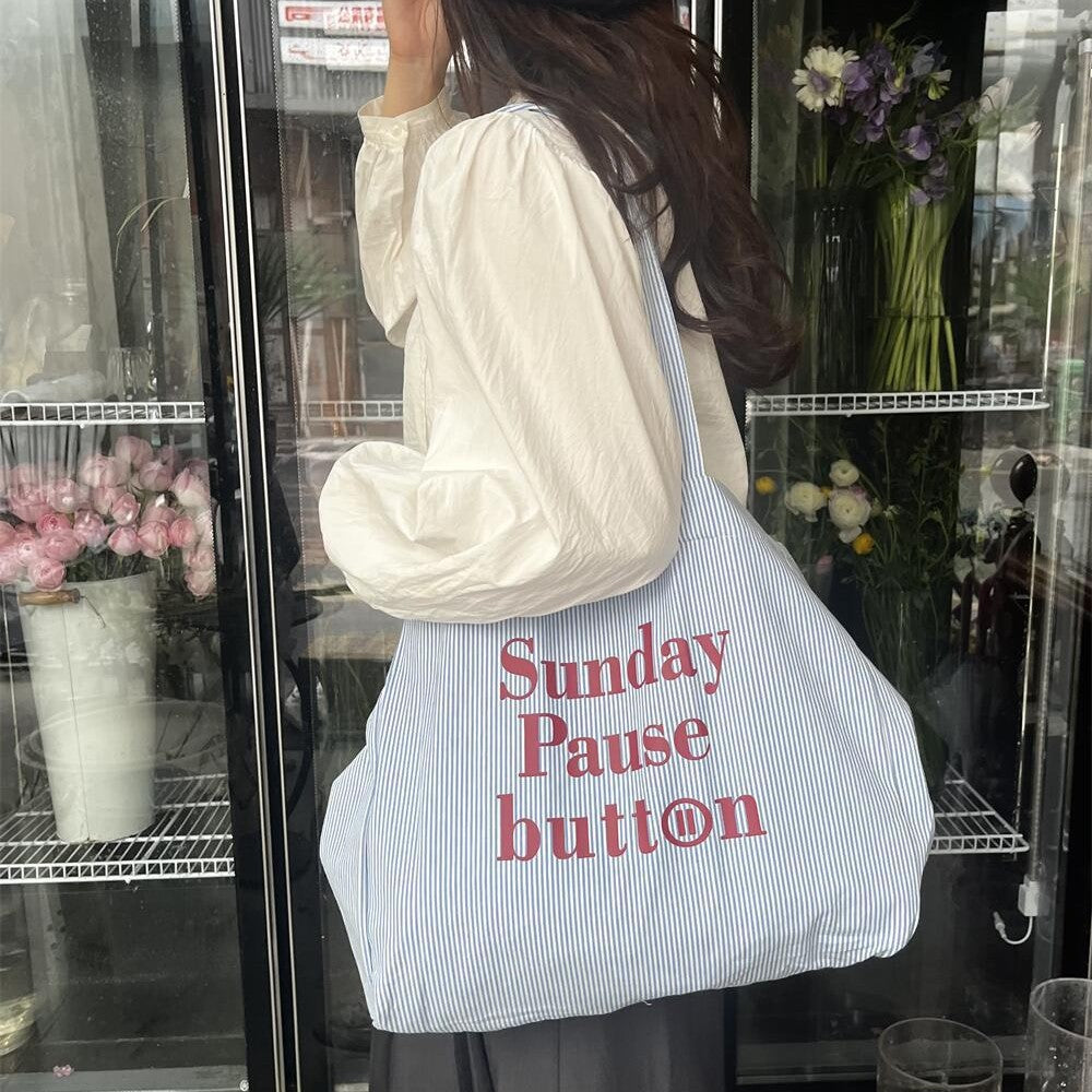 🛍️ Letter-Striped Large Capacity Tote Bag - Trendy Summer Beach & Shopping Bag