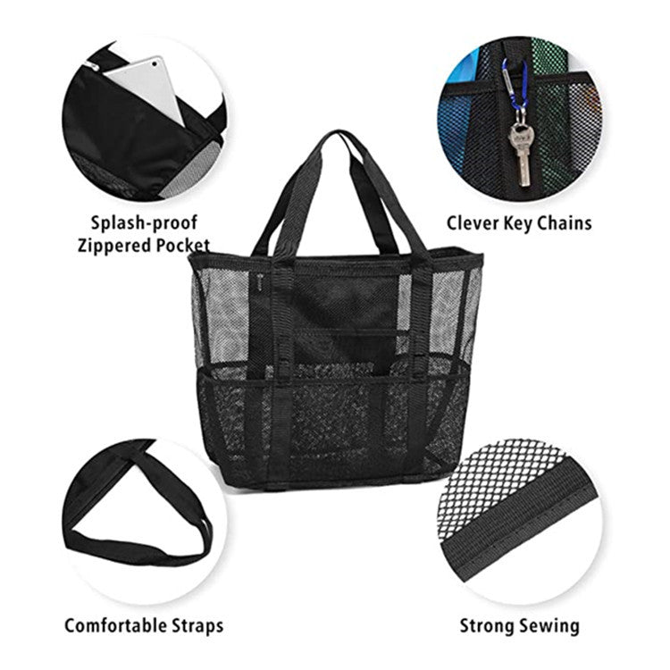 🏖️ Large Capacity Mesh Portable Beach Bag - Breathable, Lightweight & Sand-Free