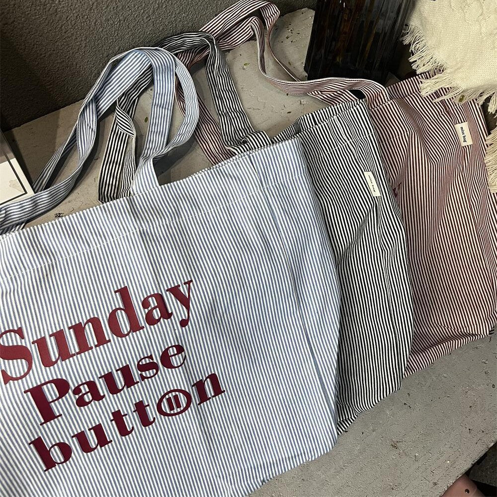 🛍️ Letter-Striped Large Capacity Tote Bag - Trendy Summer Beach & Shopping Bag