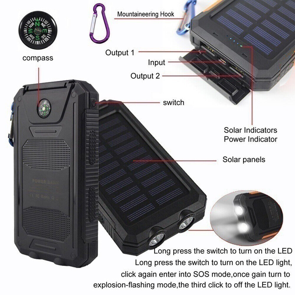 Solar Power Bank 10000mAh – Waterproof & Portable for Outdoor Adventures