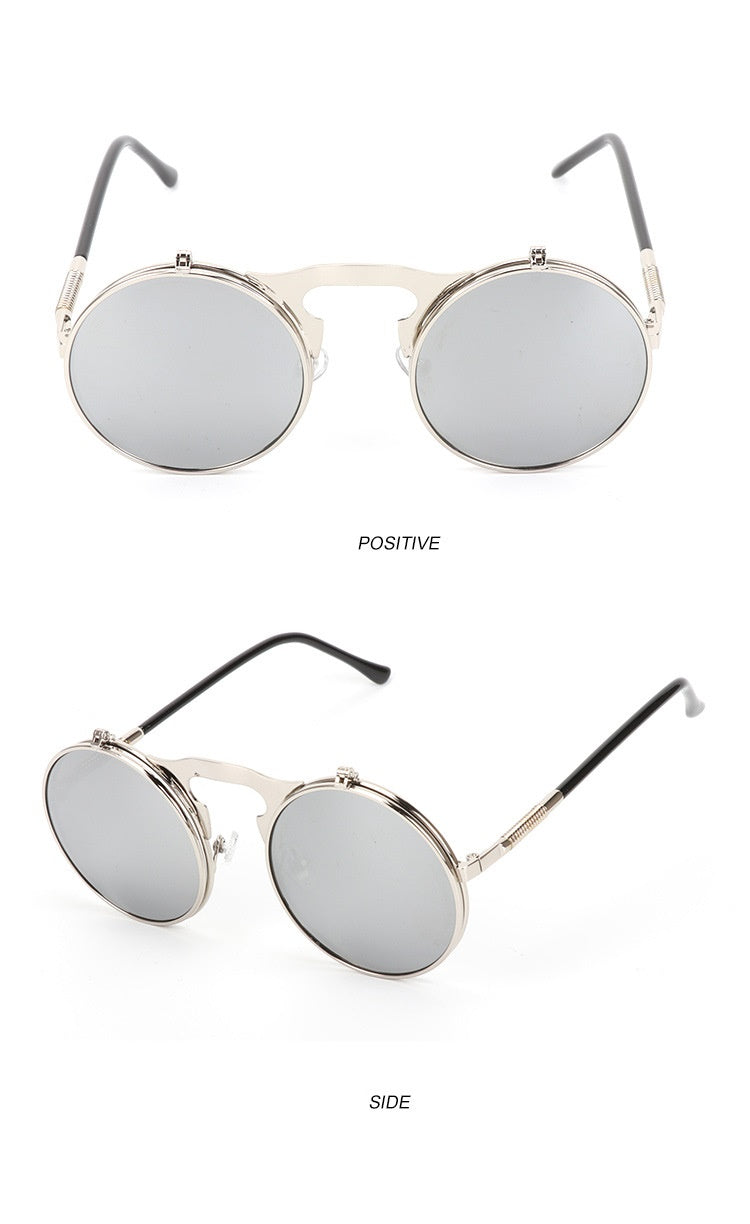 🕶️ Vintage Round Steampunk Flip-Up Sunglasses - UV Protection Metal Frame Cycling