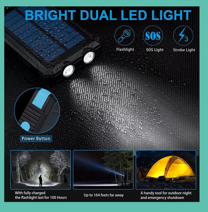 Solar Power Bank 10000mAh – Waterproof & Portable for Outdoor Adventures