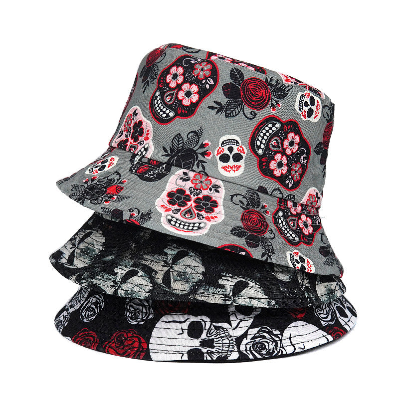 🧢 Rose Skull Printed Bucket Hat - Unisex Summer Street Style