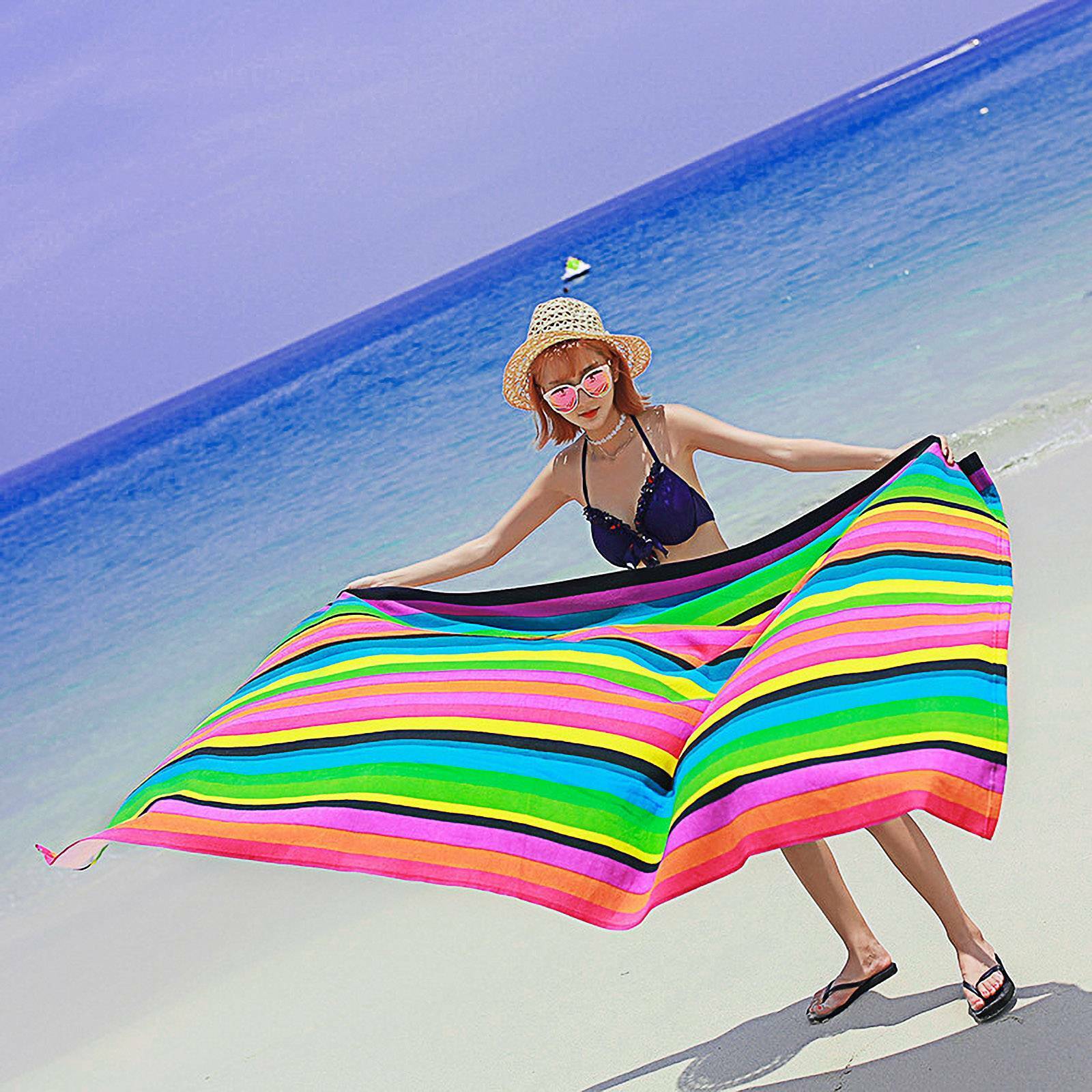 🏖️ Striped Extra Large Microfibre Beach Towel - Quick-Dry & Lightweight Travel Essential