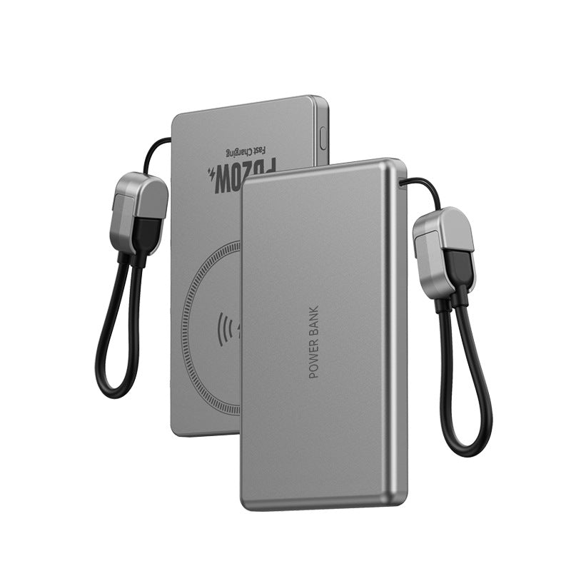 Ultra-Thin Magnetic Wireless Power Bank – Built-in Cable | 5000 or 10000mAh