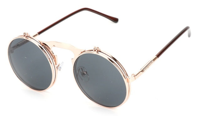 🕶️ Vintage Round Steampunk Flip-Up Sunglasses - UV Protection Metal Frame Cycling