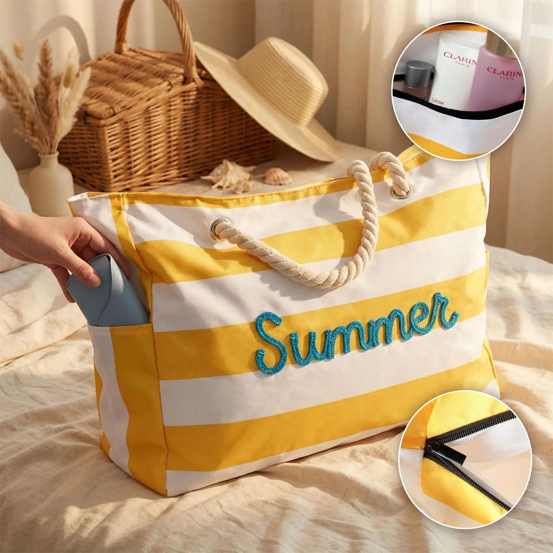 🏖️ Zippered Beach Tote Bag - Large Capacity with Sand Protection