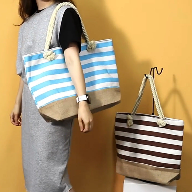 🌊 Striped Large Capacity Women's Shoulder Beach Bag - Casual Summer Tote
