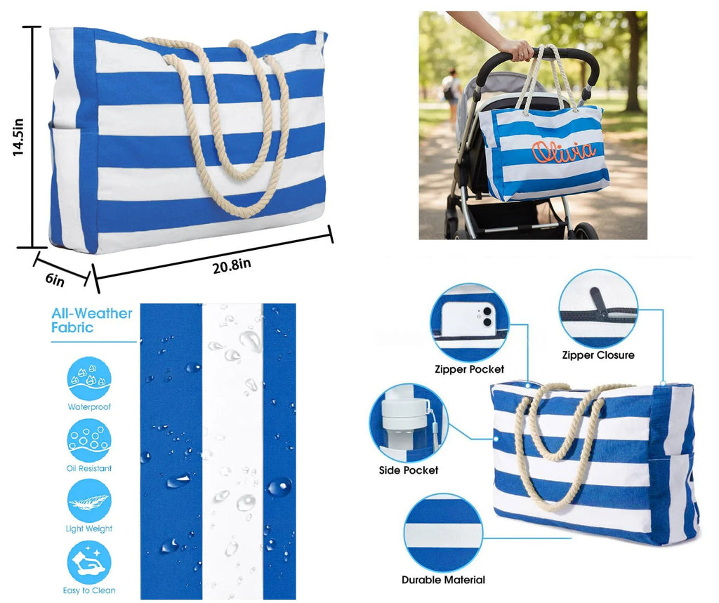 🏖️ Zippered Beach Tote Bag - Large Capacity with Sand Protection