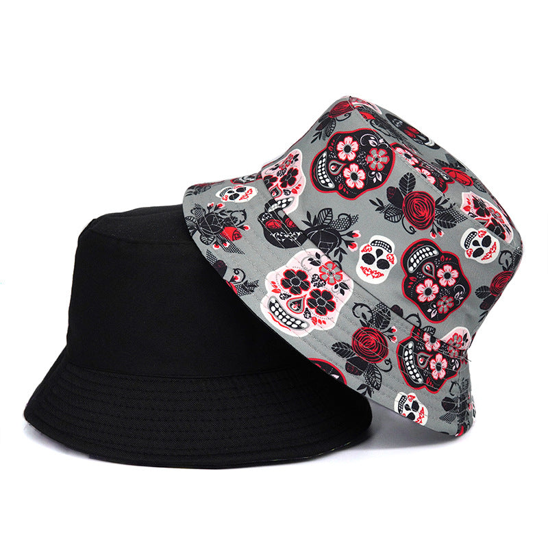 🧢 Rose Skull Printed Bucket Hat - Unisex Summer Street Style