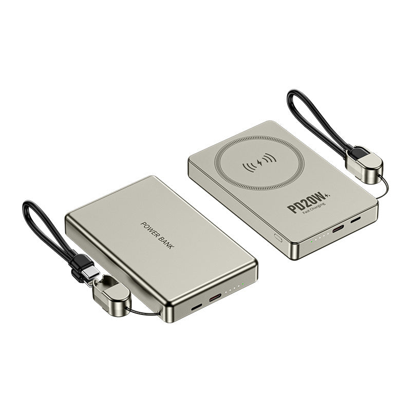 Ultra-Thin Magnetic Wireless Power Bank – Built-in Cable | 5000 or 10000mAh