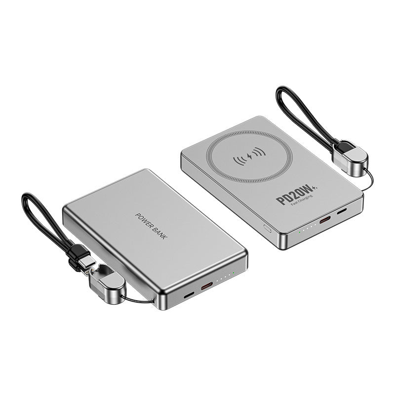 Ultra-Thin Magnetic Wireless Power Bank – Built-in Cable | 5000 or 10000mAh