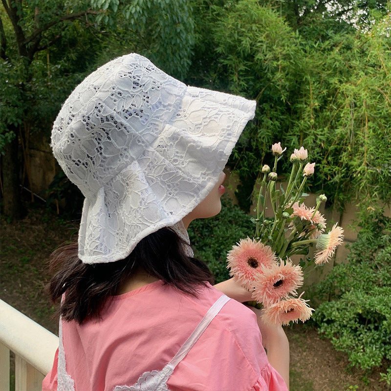 🫖 White Lace Bucket Hat - Elegant Summer Style for Women