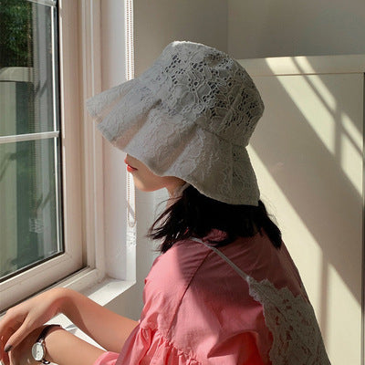 🫖 White Lace Bucket Hat - Elegant Summer Style for Women