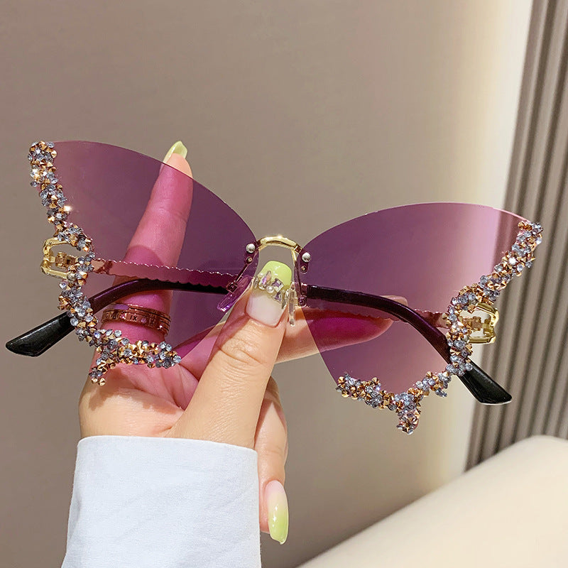 🦋 Luxury Diamond Butterfly Sunglasses - Y2K Vintage Rimless Oversized Women's Shades