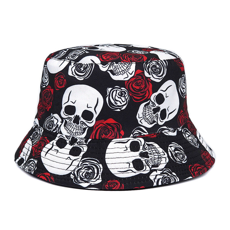 🧢 Rose Skull Printed Bucket Hat - Unisex Summer Street Style