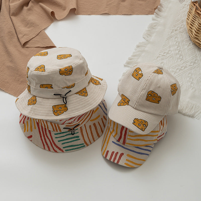 🧀 Kids Cute Cheese & Rainbow Printed Bucket Hat - Fun Summer Style