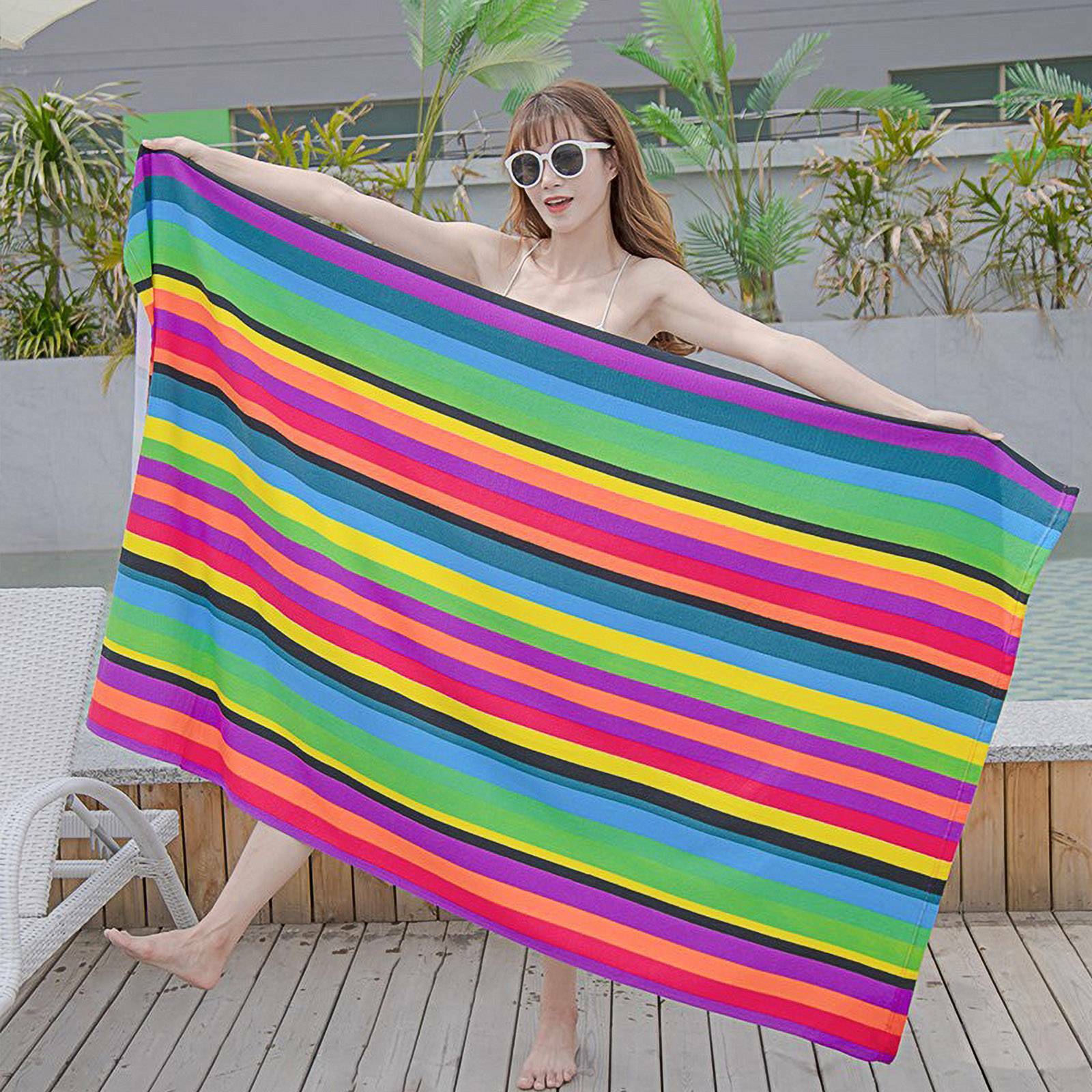 🏖️ Striped Extra Large Microfibre Beach Towel - Quick-Dry & Lightweight Travel Essential
