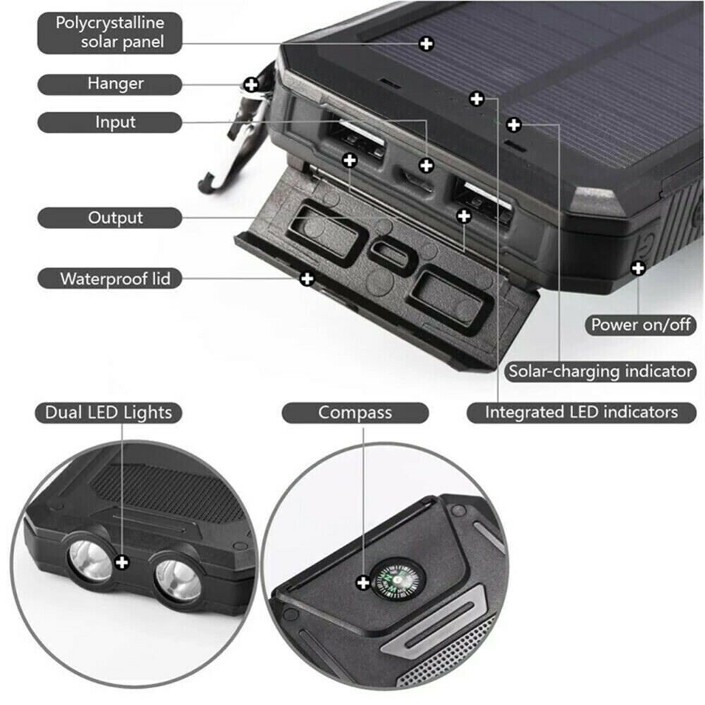 Solar Power Bank 10000mAh – Waterproof & Portable for Outdoor Adventures