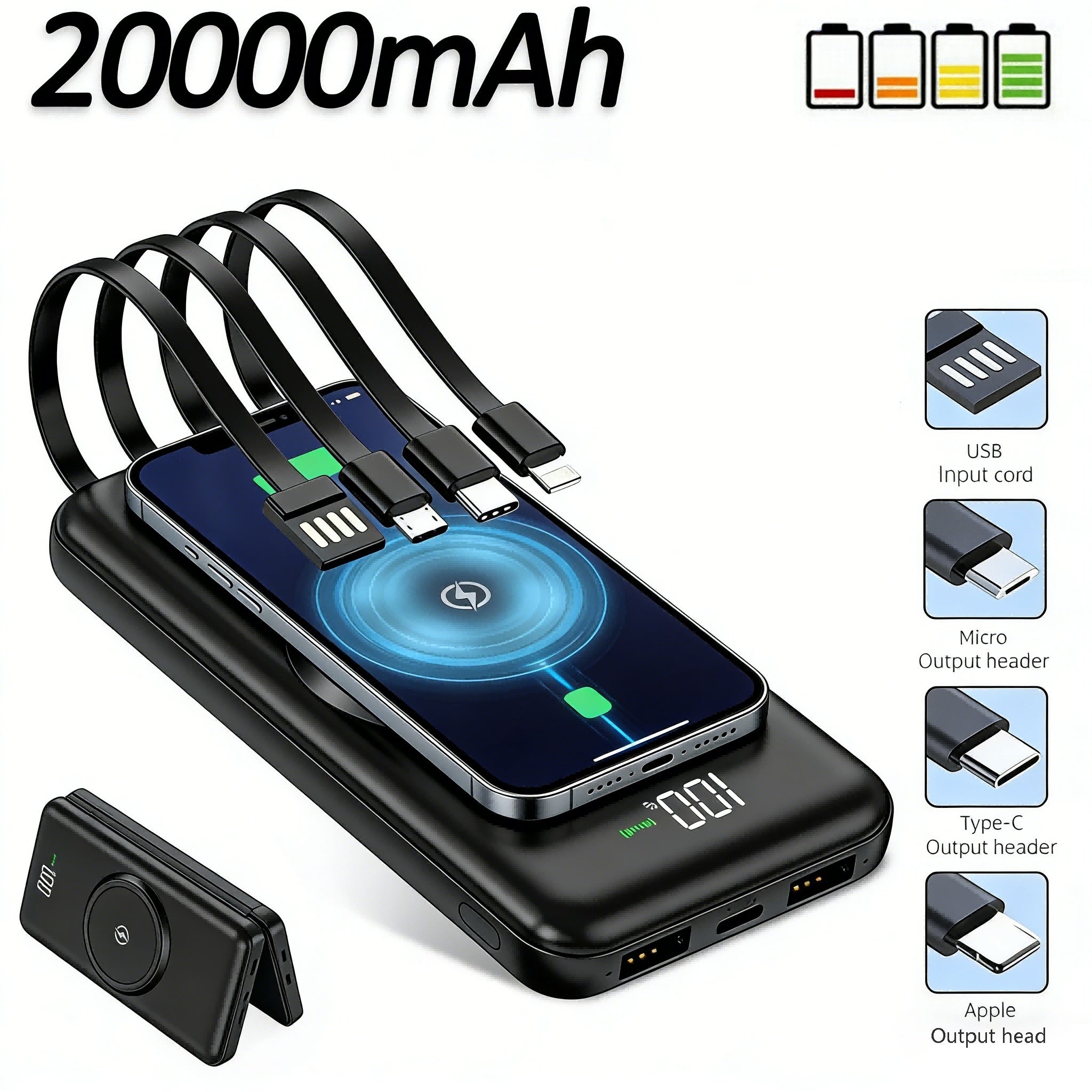 20000mAh Power Bank – Fast Charge with 5 USB Ports for All Devices