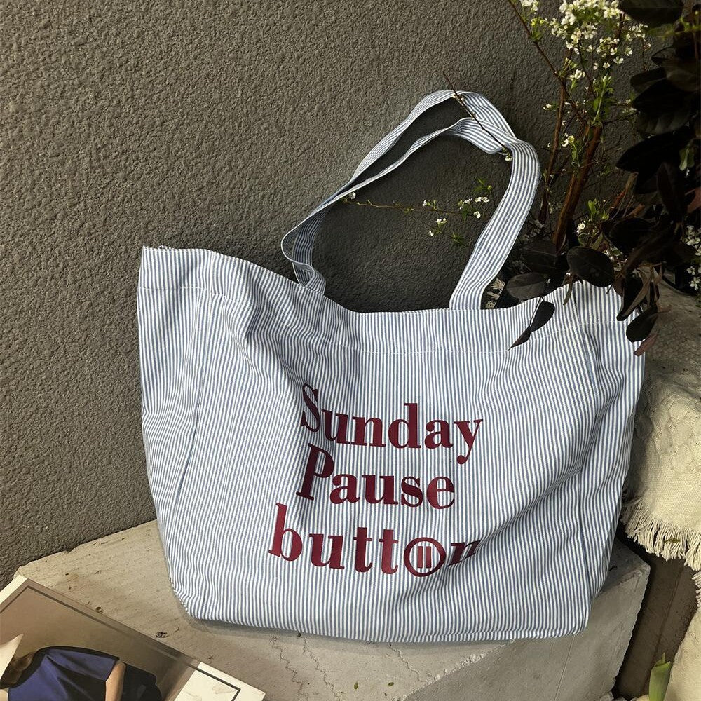 🛍️ Letter-Striped Large Capacity Tote Bag - Trendy Summer Beach & Shopping Bag